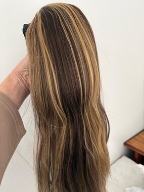 Brown and Blonde Highlight Women’s Human Hair Wig